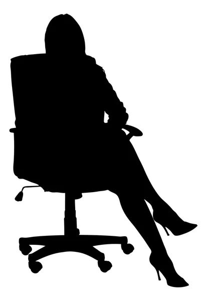 Silhouette Geschäftsfrau sitzt auf Bürostuhl — Stockvektor