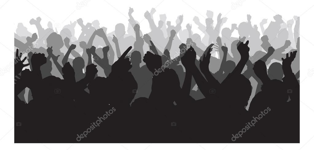 Silhouette Crowd Raising Hands During Concert