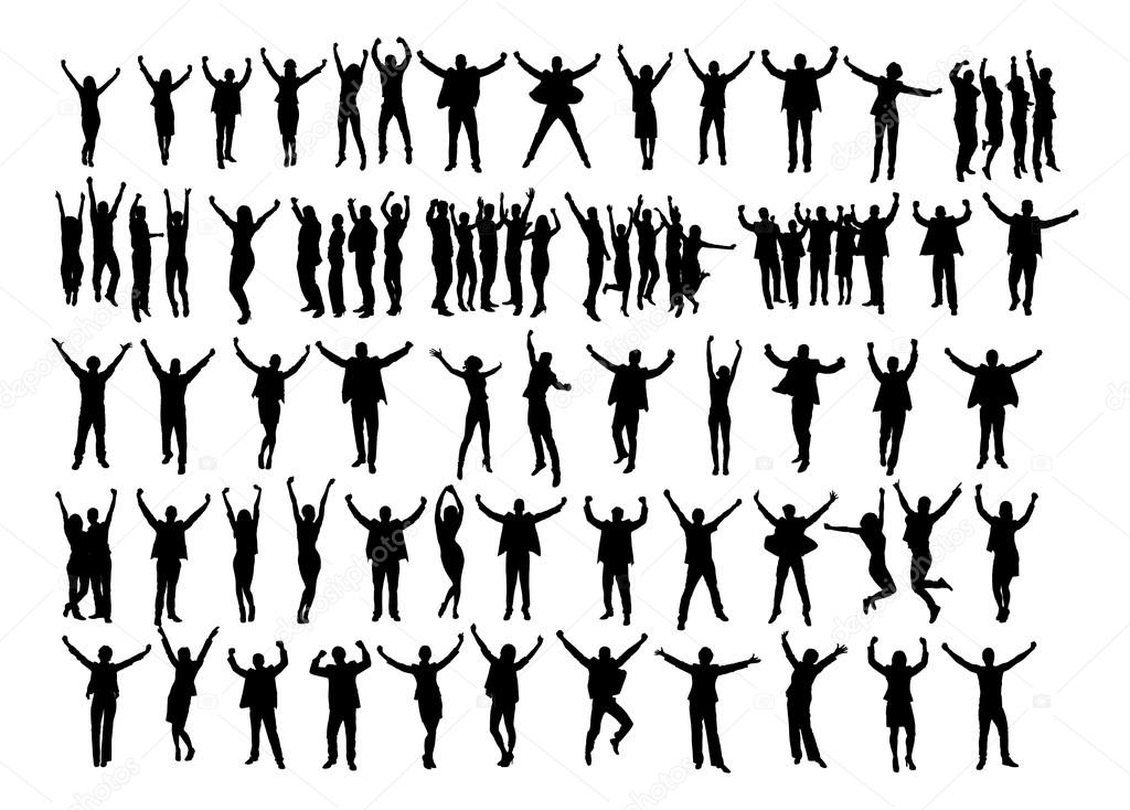 Silhouette Business People Raising Arms In Victory