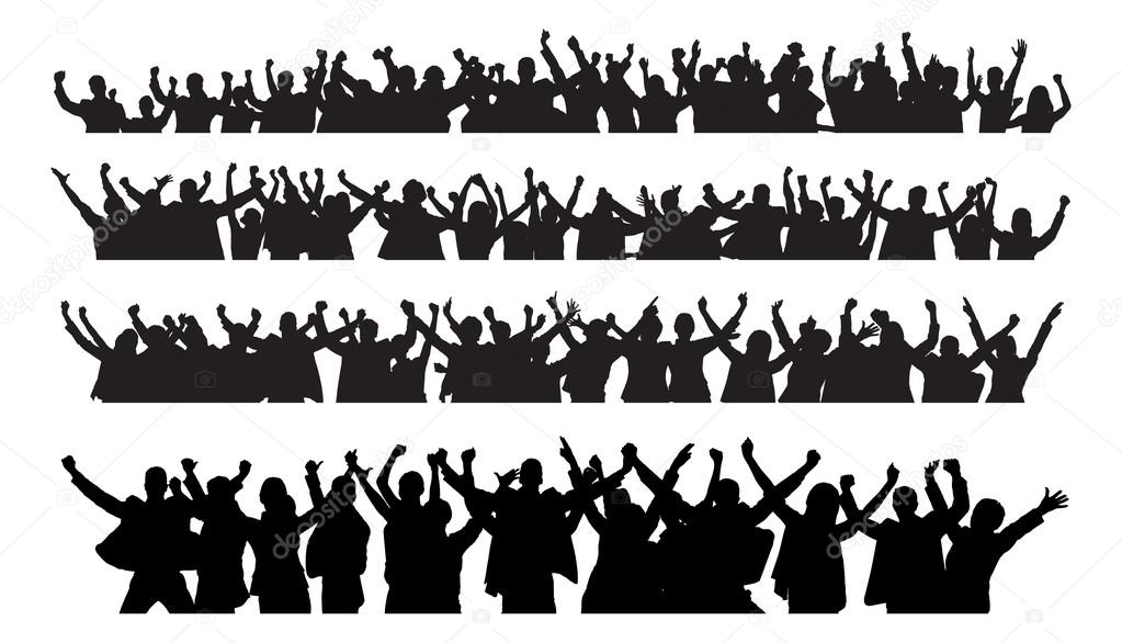 Silhouette Business People Raising Arms In Victory