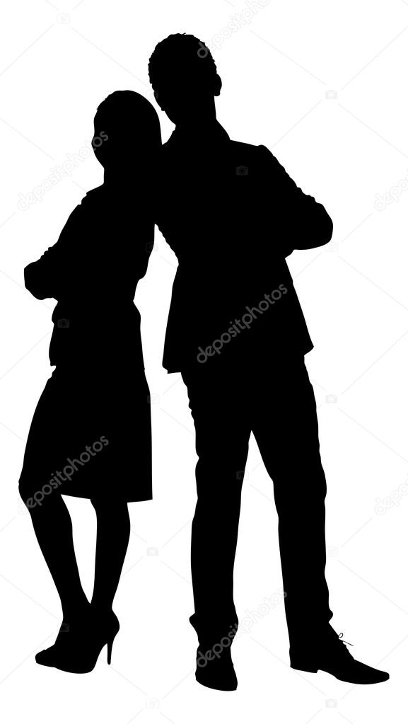 Silhouette Couple Standing Arms Crossed