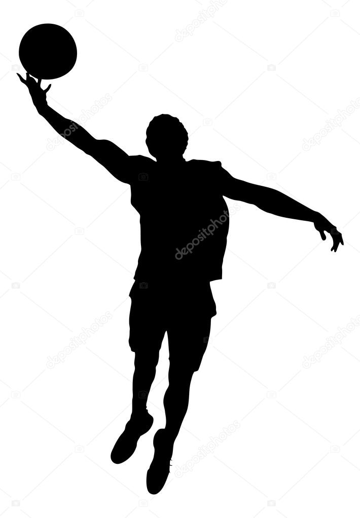 Silhouette Basketball Player Over White Background