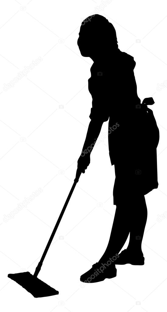 Silhouette Man Sweeping Floor With Mop