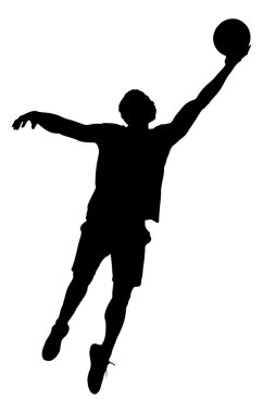 beyaz zemin üzerine siluet basketbolcu