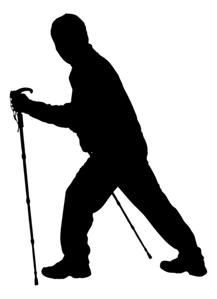Silhouette Hiker Holding Hiking Poles — Stock Vector