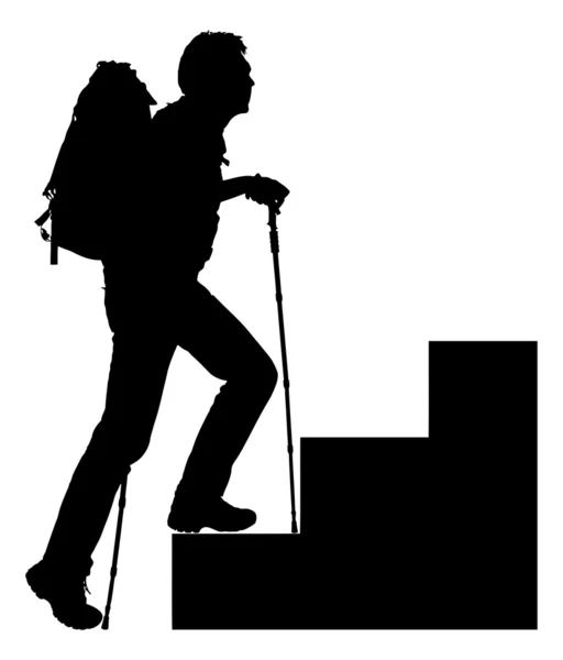 Silhouette Hiker Escalada escalones — Vector de stock