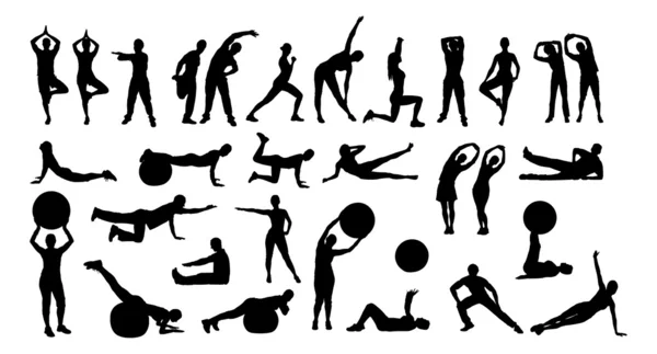 Collage de personnes de Silhouette effectuant divers exercices — Image vectorielle