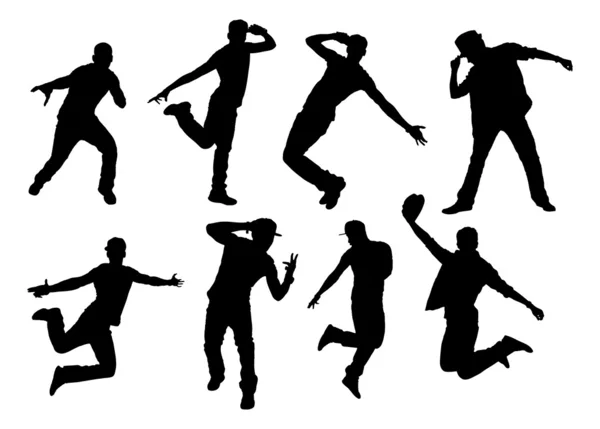 Silueta Hombre haciendo varios tipos de bailes — Vector de stock