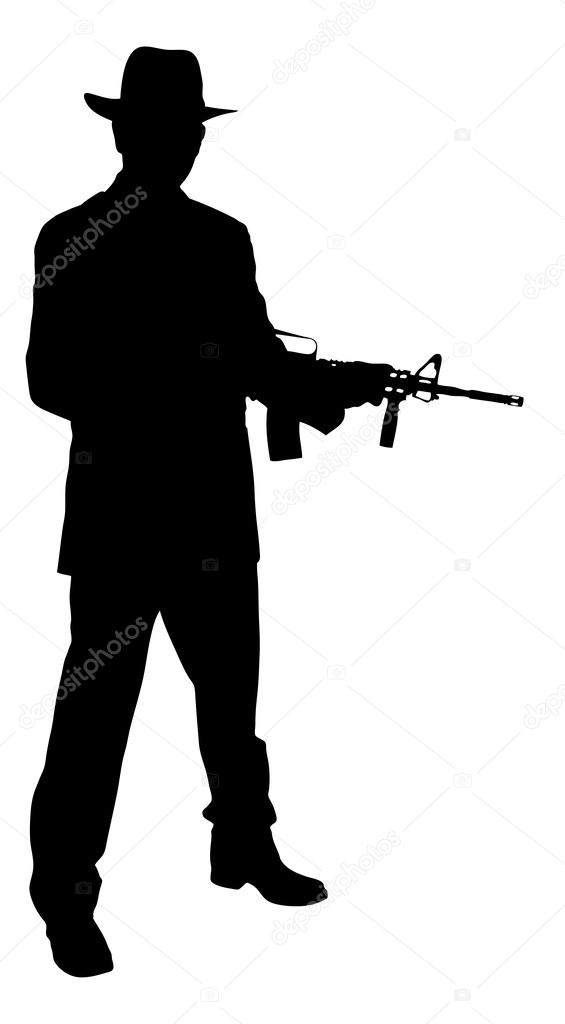 Silhouette Gangster Holding Rifle
