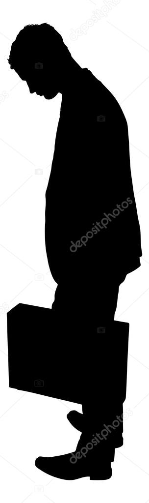 Sad Silhouette Businessman Carrying Briefcase