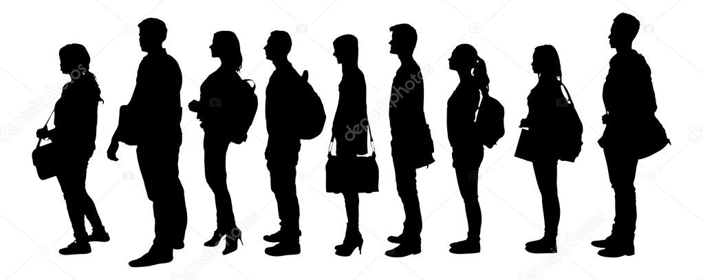 Silhouette College Students Standing In Line