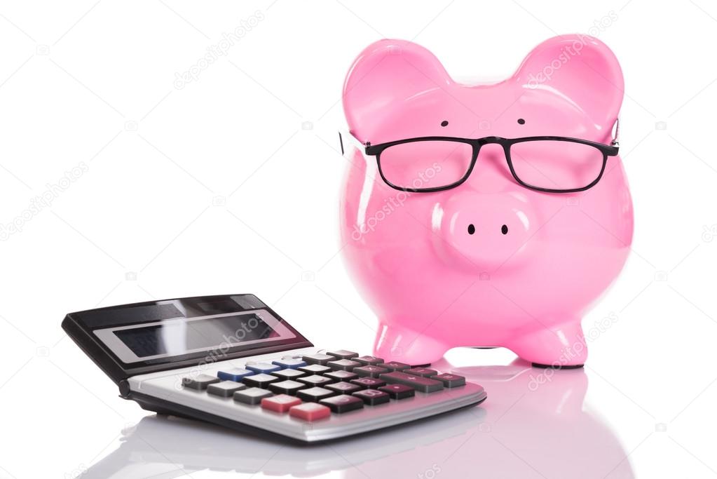 Piggybank and calculator