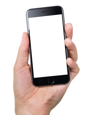 Elini tutan Apple iphone6 ile boş ekran