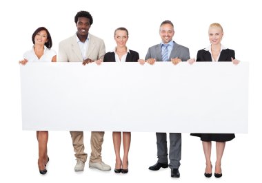 Multiethnic Business People Holding Large Billboard clipart