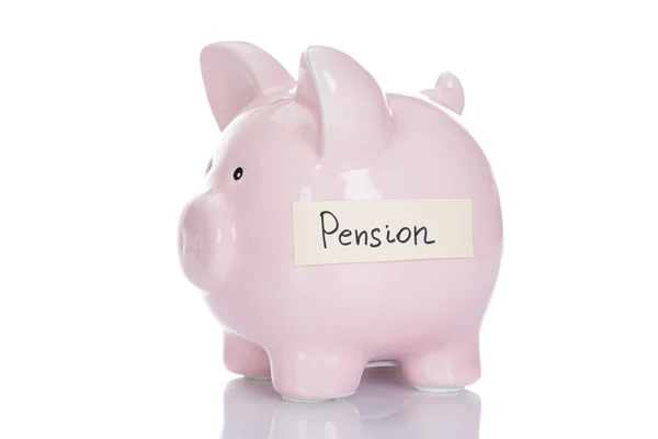 Piggybank con etiqueta de pensión — Foto de Stock