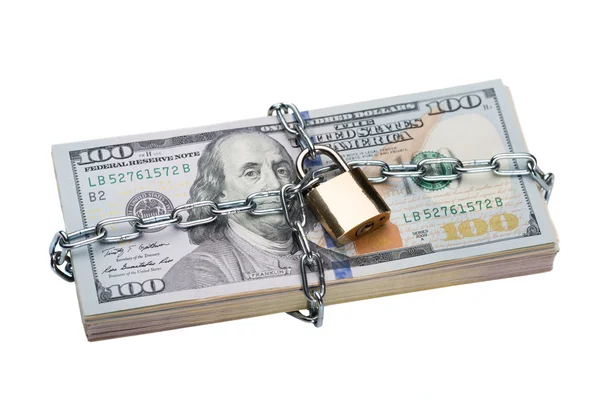 Chain And Padlock Around Dollars — Stock Photo, Image