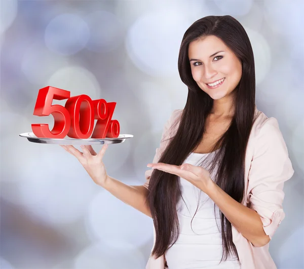 Woman Presenting  Discount — Stock Photo, Image