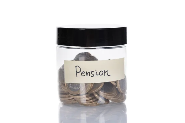 Pensionsdose mit Münzen — Stockfoto