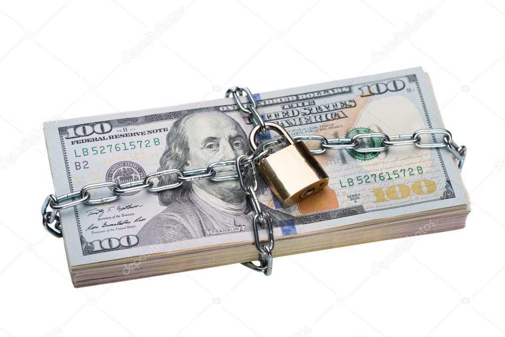 Chain And Padlock Around Dollars