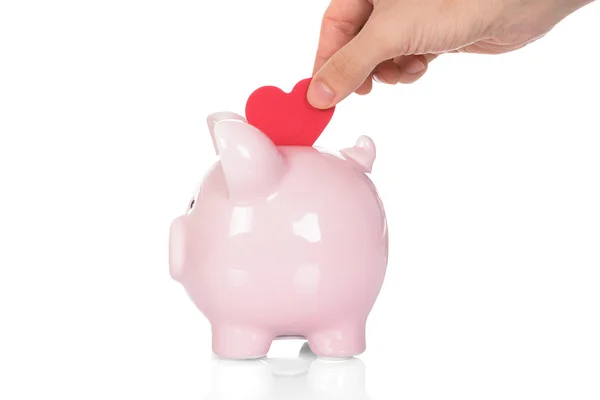 Red Heart In Piggy Bank — Stock Photo, Image