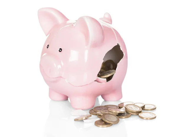 Broken Piggy Bank With Money — Stock Photo, Image