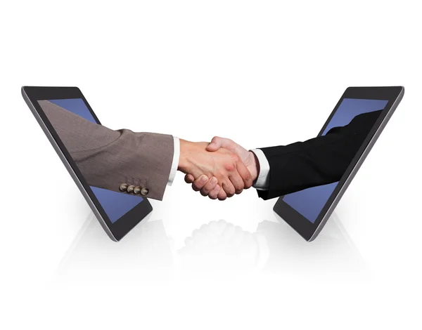 Business Handshake From Digital Tablets — Stock Photo, Image