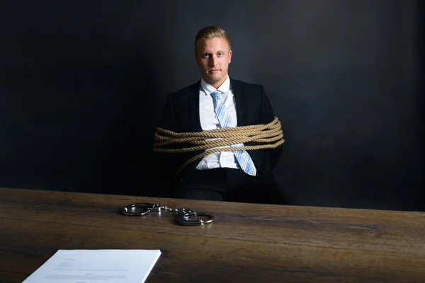 Businessman Tied With Rope — Stock Photo, Image