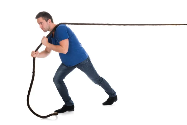 Man Pulling Rope — Stock Photo, Image