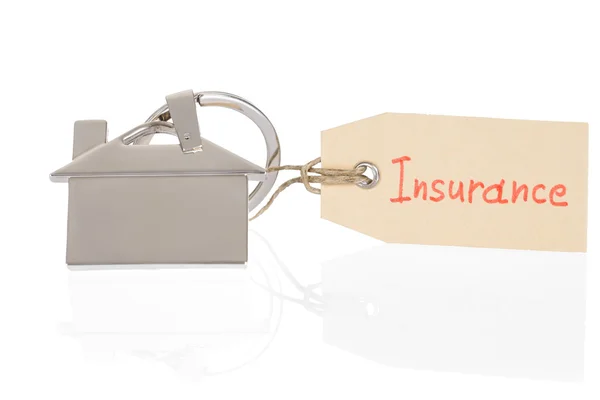 Insurance Tag Tied On House Model — Stock Photo, Image