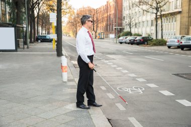 Blind Man Crossing Road clipart