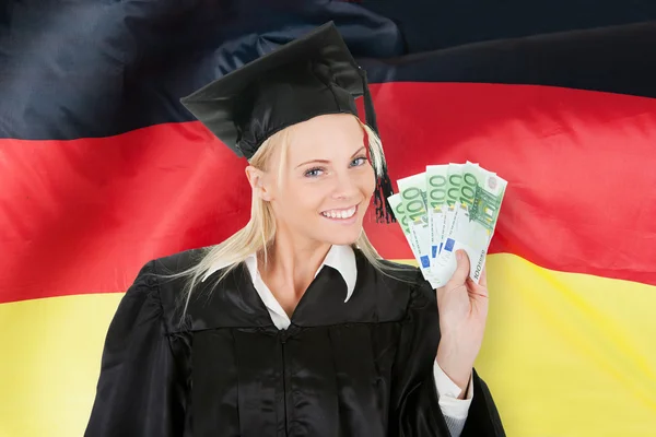 Graduate Student Holding Money — Stock Photo, Image