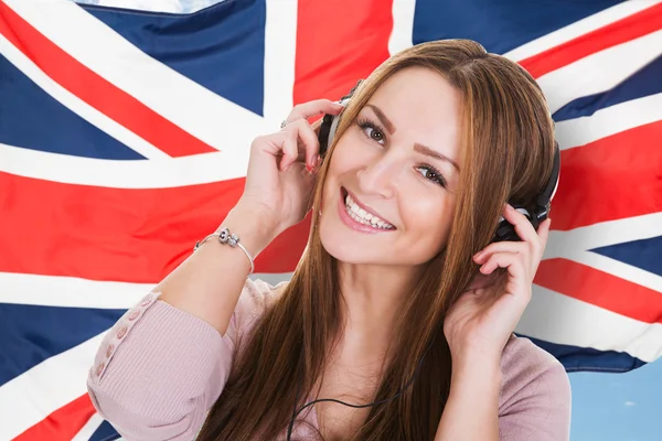 Woman Listening Language Audiobook — Stock Photo, Image