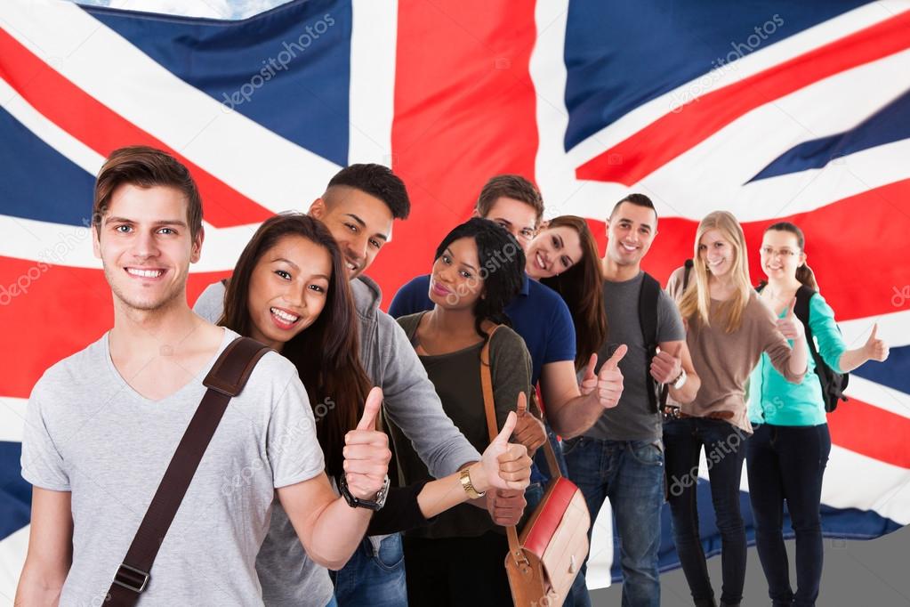 Students In Front Of Uk Flag