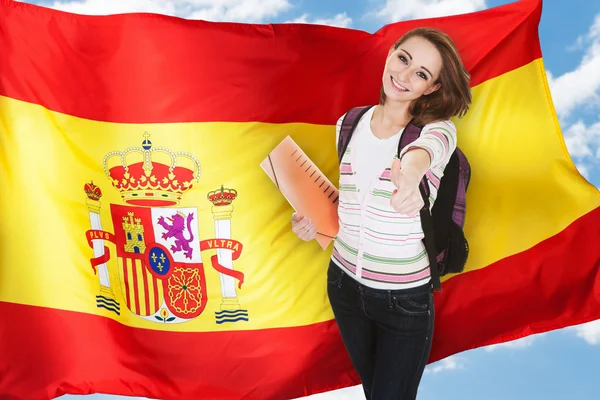 Espanhol estudante Gesturing Thumb Up — Fotografia de Stock