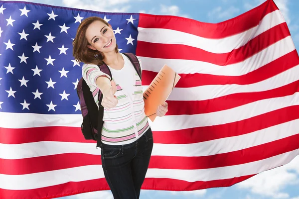 American Student Gesturing Thumb Up — Stock Photo, Image