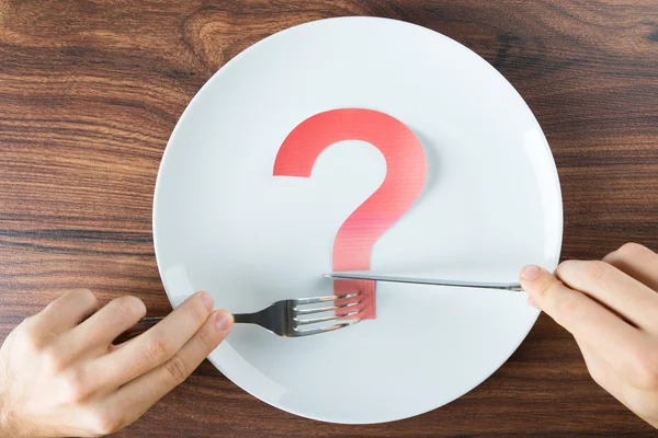 Person With Question Mark On Plate — Stock Photo, Image