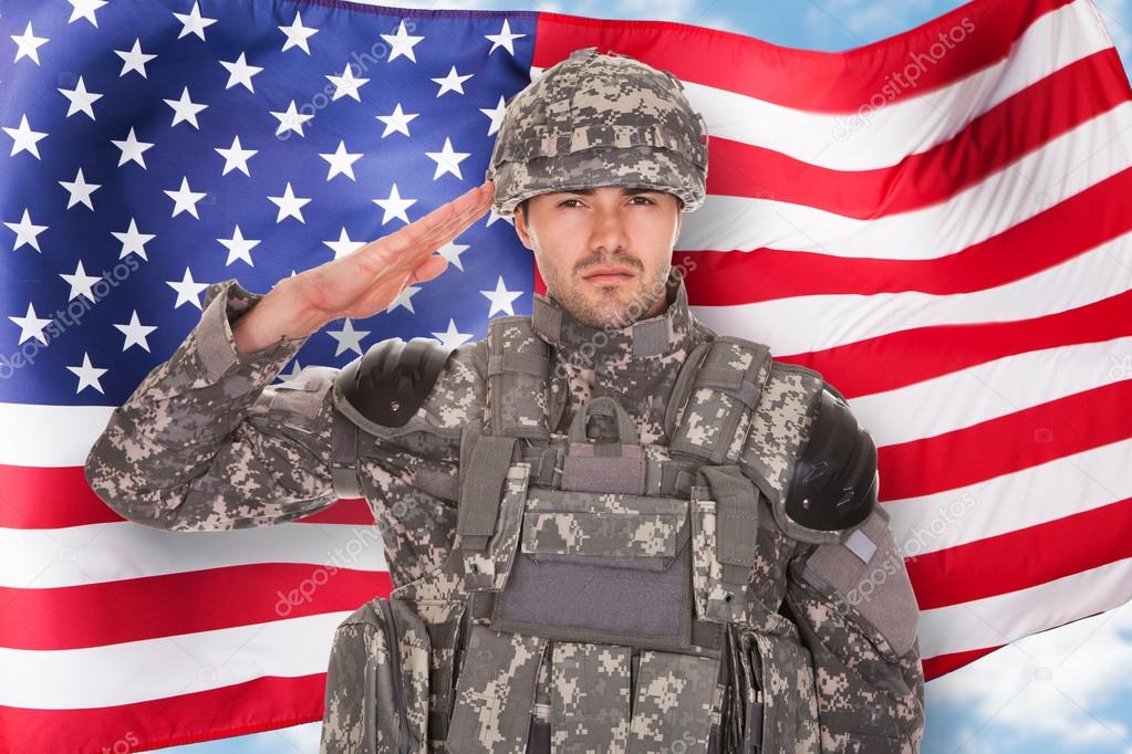 Soldier In Front Of American Flag