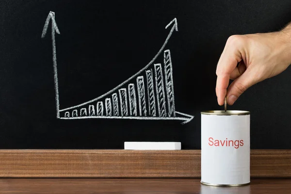 Person Inserting Coin In Saving Can — Stock Photo, Image