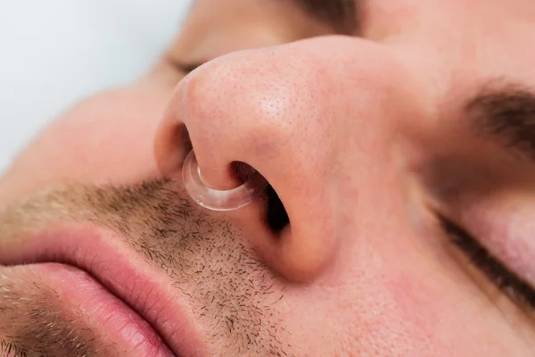 Man Face With Nose Clip Device — Stock Photo, Image