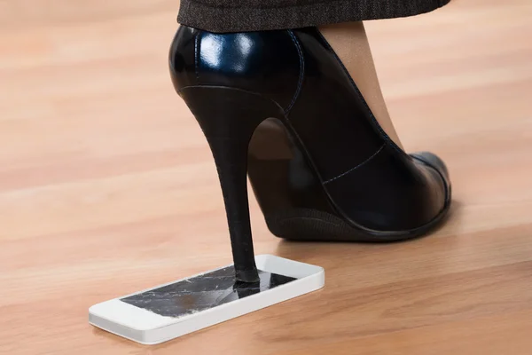 High Heel Step On Smartphone — Stock Photo, Image