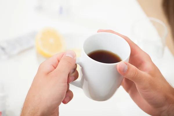 Hands Lemon Tea Cup — Stock Photo, Image