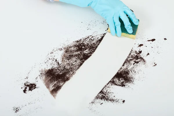Hand Cleaning Dirt On Table — Stock Photo, Image