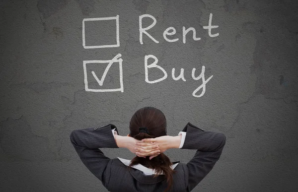 Businesswoman with Rent Check Boxes Drawn — Stock Photo, Image