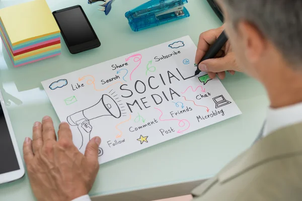 Zakenman Planning sociale mediastrategie — Stockfoto