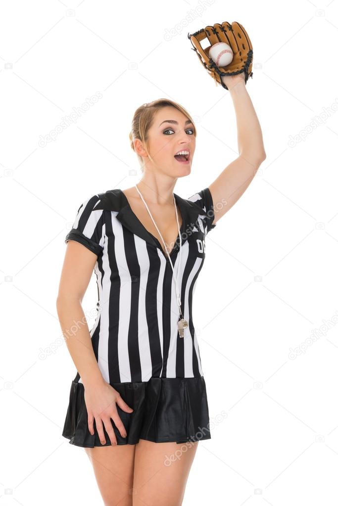 Referee Wearing Baseball Glove