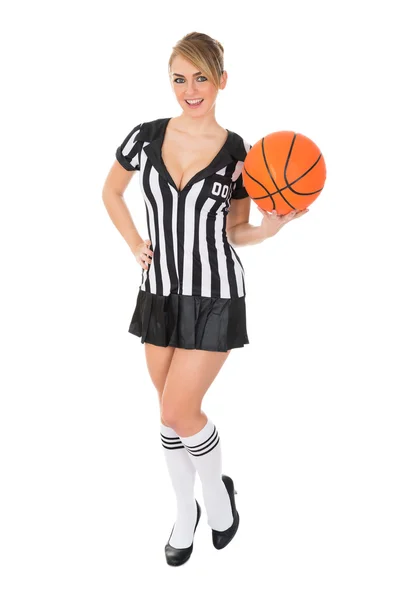 Referee With Orange Basketball — Stock Photo, Image