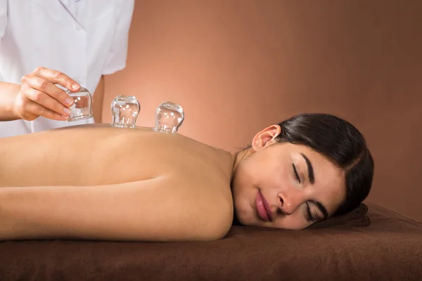 Woman Receiving Cupping Therapy — Stock Photo, Image