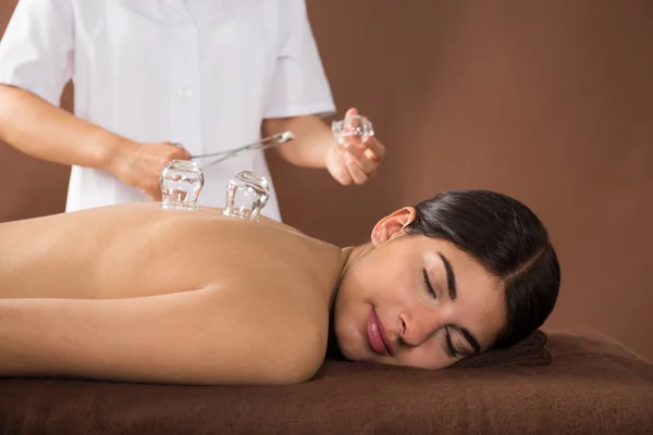 Woman Receiving Cupping Therapy — Stock Photo, Image