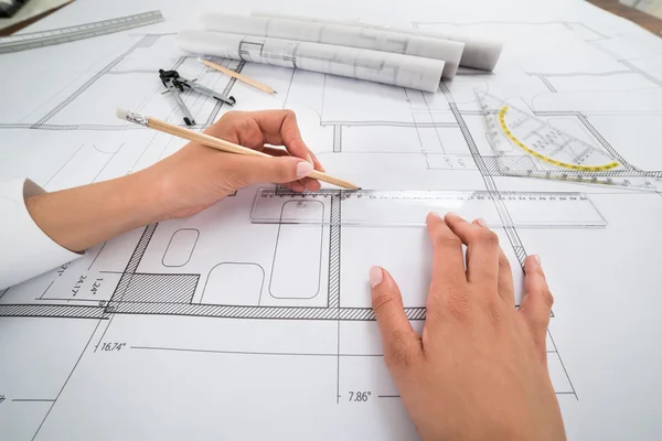 Architect Working On Blueprint — Stock Photo, Image