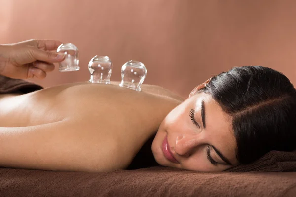 Woman Receiving Cupping Therapy — Stock Photo, Image